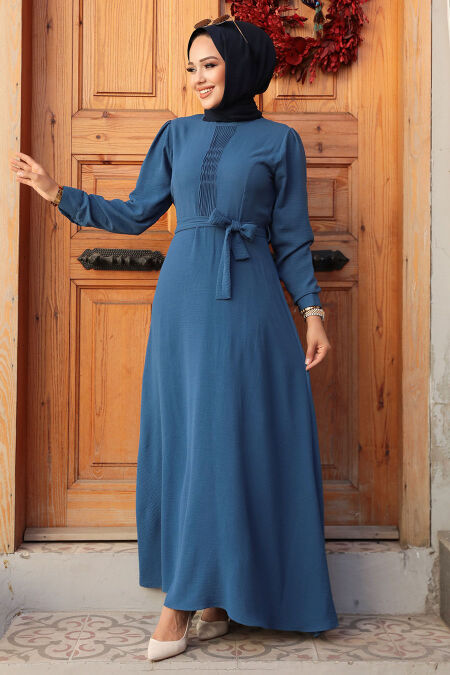 Modest İndigo Blue Maxi Dress 6621IM